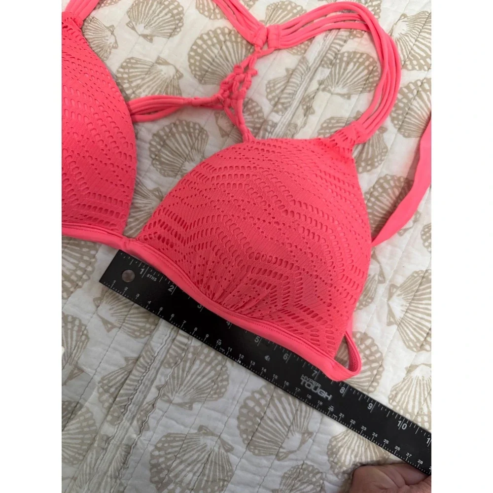 Arizona Jean Co Neon Pink Crochet Lace Macrame Racerback Bikini Top XL‎